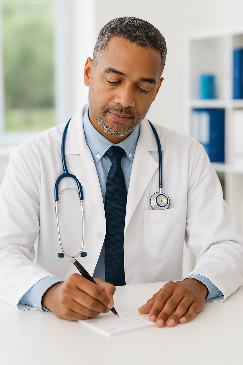 A doctor writing a prescription.