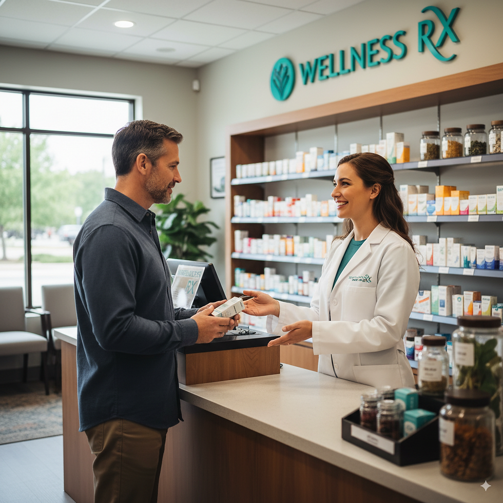 A customer talking to a pharmacist.
